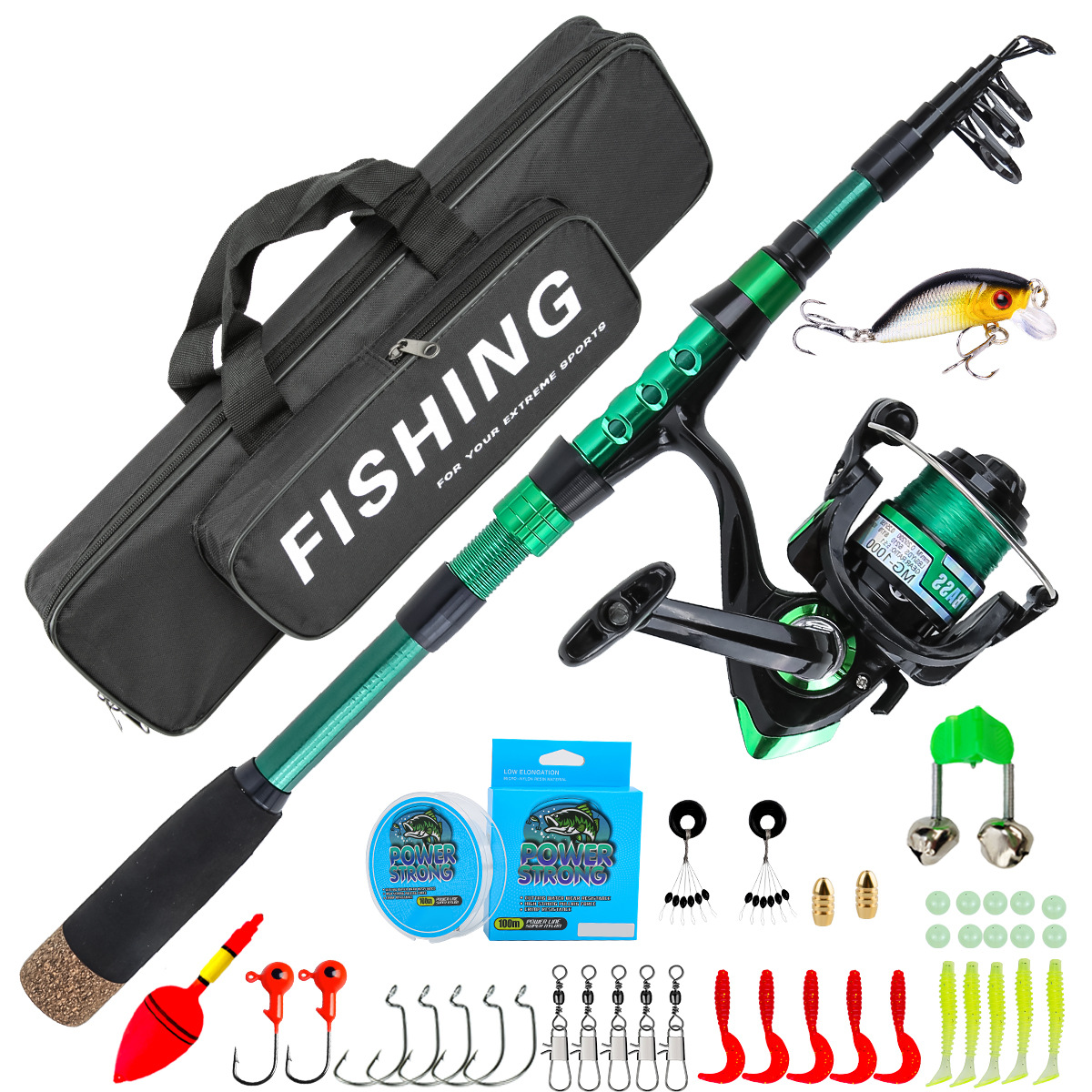 Fishing Line Spooler - 1.8 Meters Green Carbon Fiber Telescopic